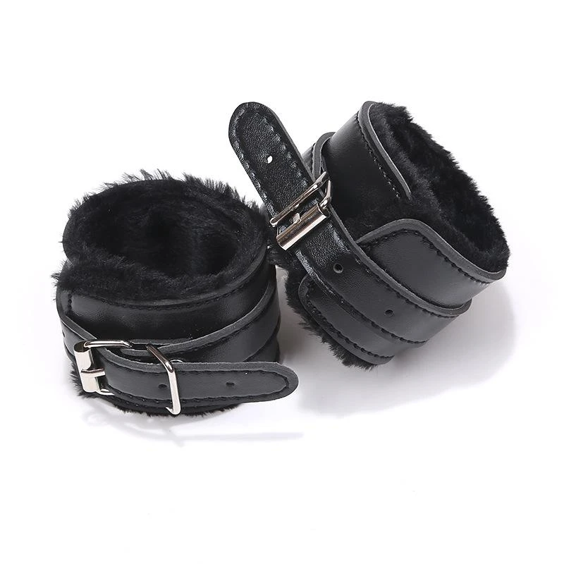 Dark Amour Adjustable Leather Faux Fur Lined Wrist Cuffs - Image 2