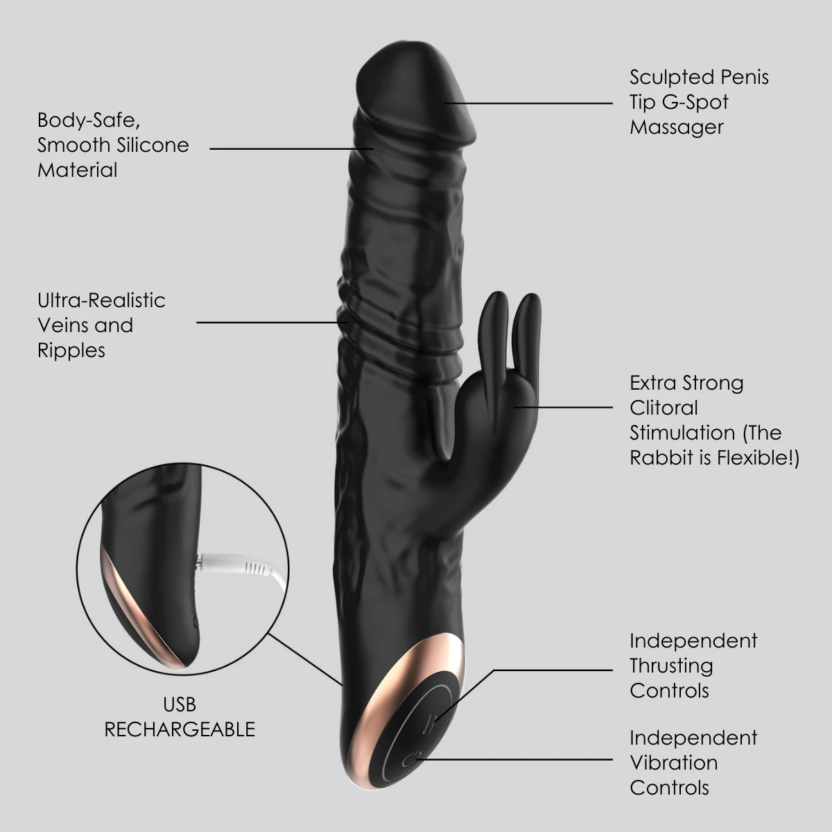 TooTimid.com Bato Plus Veined Thrusting & Vibrating Rabbit Machine - Image 7