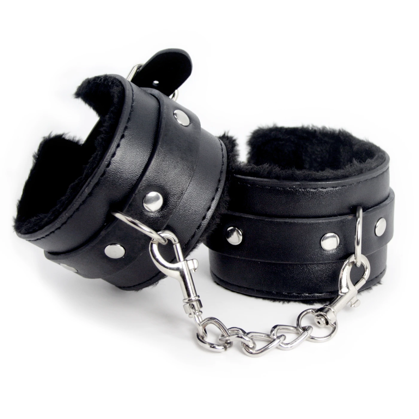 Dark Amour Adjustable Leather Faux Fur Lined Wrist Cuffs