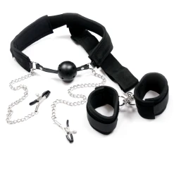 Dark Amour Ball Gag, Nipple Clamp, And Bondage Restraint System
