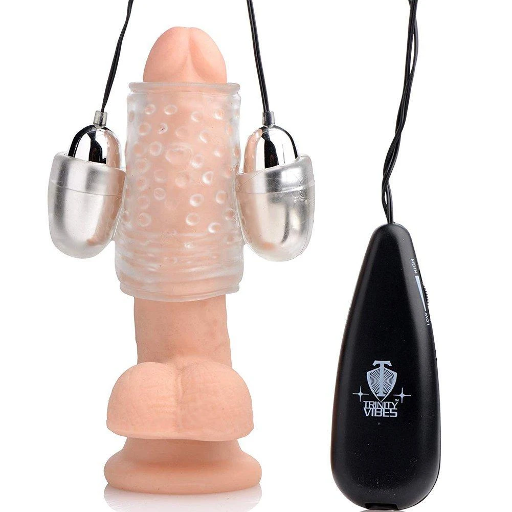 XR Brands Stretchy Dual Vibrating Penis Sheath - Powerful Twin Bullets! - Image 4