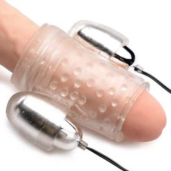 XR Brands Stretchy Dual Vibrating Penis Sheath - Powerful Twin Bullets!