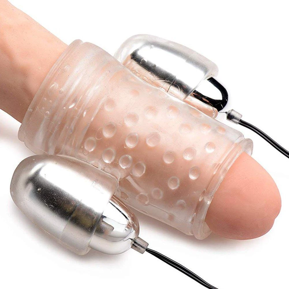 XR Brands Stretchy Dual Vibrating Penis Sheath - Powerful Twin Bullets!