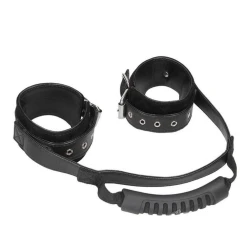 Shots Ouch! Adjustable Bonded Leather Hand Cuffs With Handle